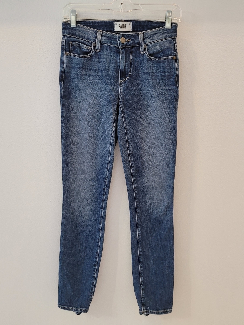 PAIGE Women's Mid-Rise Skinny Jeans in Medium Blue Size 24